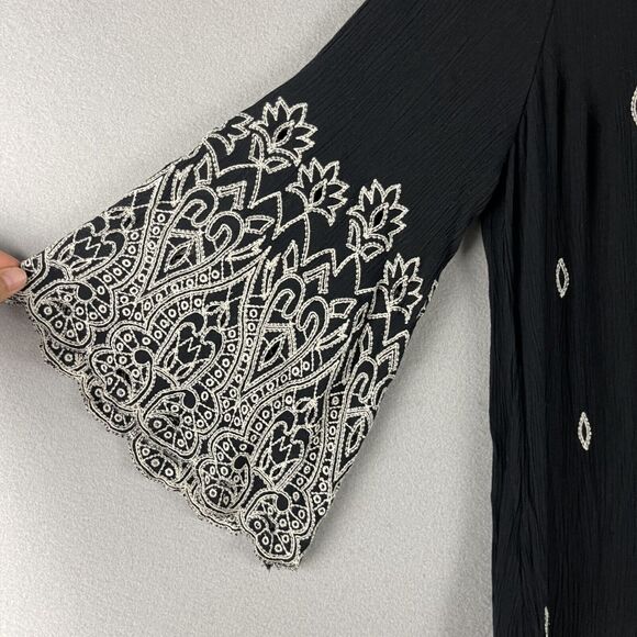 Sundance Embroidered Dress Womens Large Black Palace Bell Sleeve Peasant Boho - Picture 4 of 15